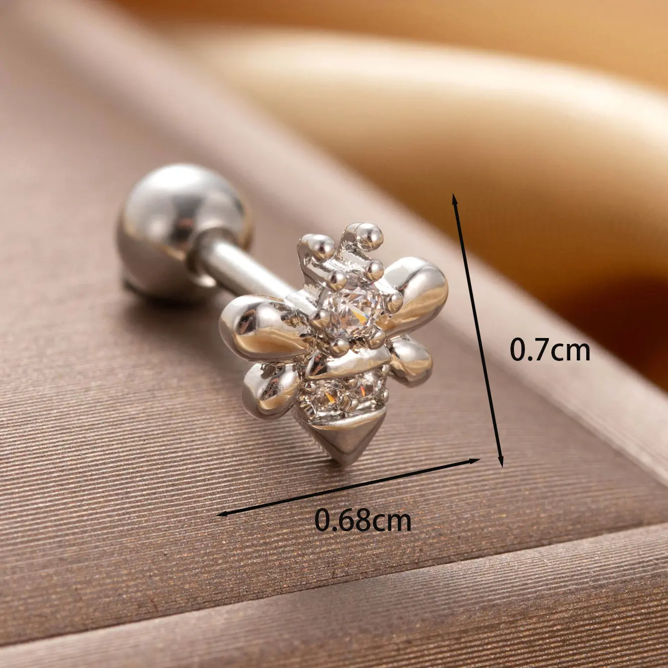 1 Piece Simple Series Bees Copper  18K Gold Plated Zircon Women's Stud Earrings h5 